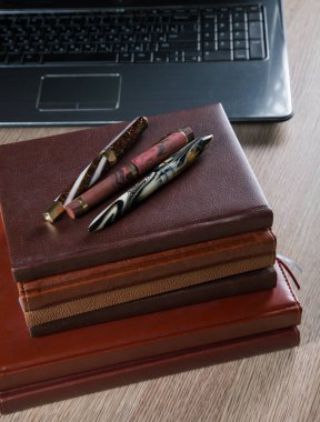 dolma kalem ve Günlükler deri kapaklı