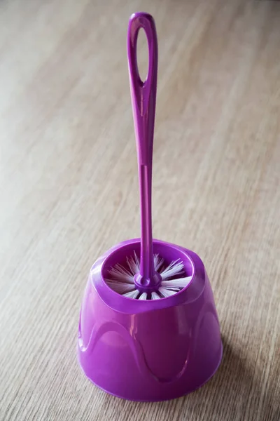 Purple Toilet Brush Floor Close — Stock Photo, Image