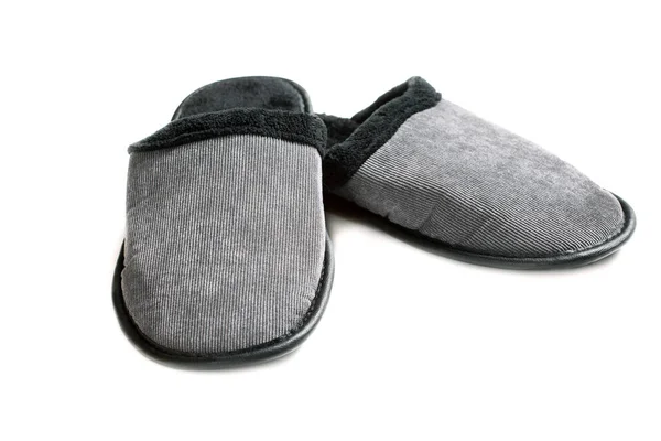 Pantofole Uomo Grigio Nere Isolate Sfondo Bianco — Foto Stock