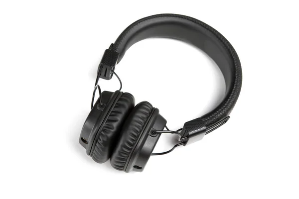 Black Headphones Closeup Isolated White Background — Stock Photo, Image