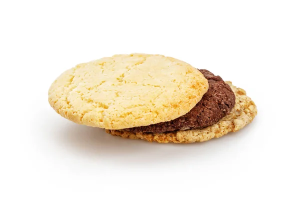 Beyaz arka plan üzerinde izole ev yapımı çikolata, badem ve yulaf ezmesi kurabiye — Stok fotoğraf