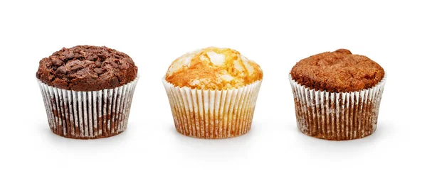 Reihe von Cupcakes isoliert auf weißem Hintergrund — Stockfoto