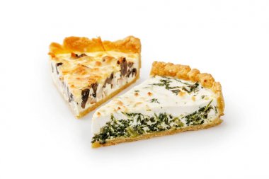 Ispanak ve tavuk börek gri izole iki dilim