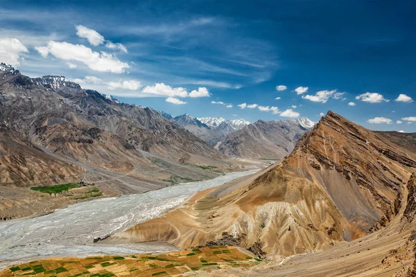 Widok na dolinę Spiti w Himalajach — Zdjęcie stockowe