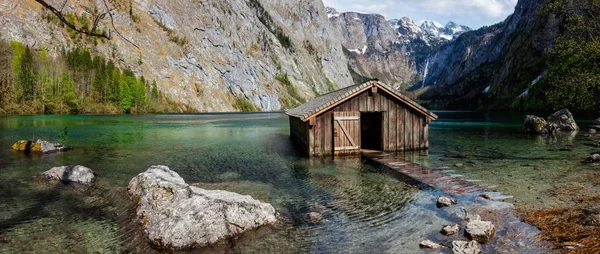 Panorama of Obersee mountain lake in Alps — Stock Photo, Image