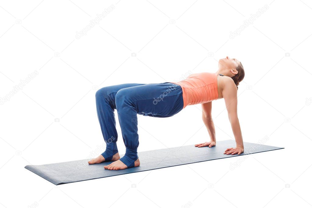 Woman doing Ashtanga Vinyasa Yoga asana Purvottanasana