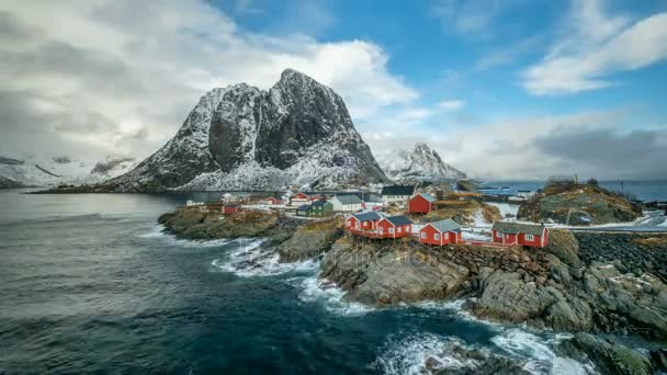 Hamnoy село на timelapse прибуття островів, Норвегії — стокове відео