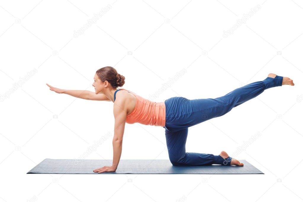 Woman doing Hatha yoga asana isolated