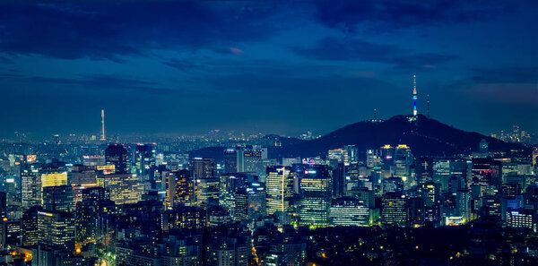 Seoul skyline in the night, South Korea.