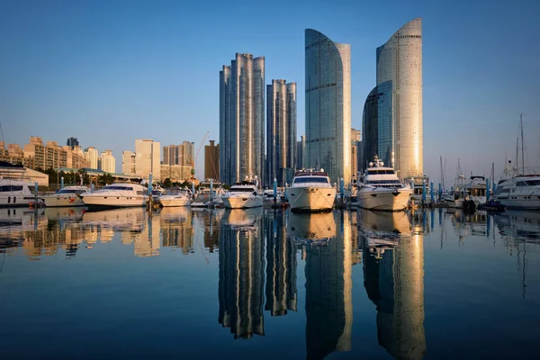 Busan marina with yachts on sunset, South Korea — Stock Photo, Image