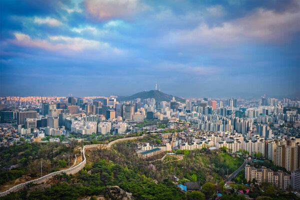 Seoul skyline on sunset, South Korea.