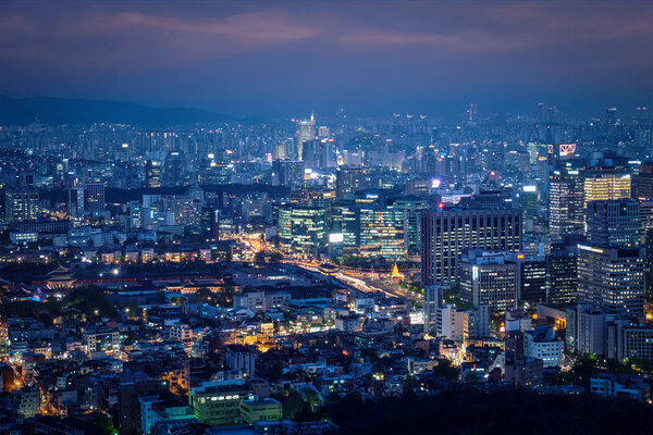 Seoul skyline in the night, South Korea.