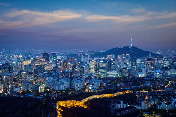 Seoul skyline in the night, South Korea.