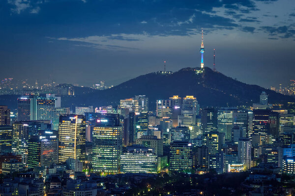 Seoul skyline in the night, South Korea.