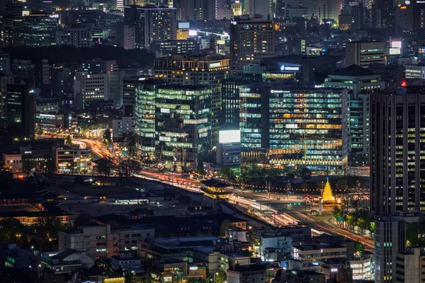Seoul skyscrapers in the night, South Korea. — Stock Photo, Image