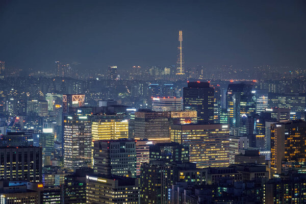 Seoul skyline in the night, South Korea.