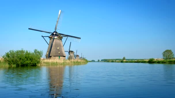 Moinhos de vento em Kinderdijk, na Holanda. Países Baixos — Vídeo de Stock