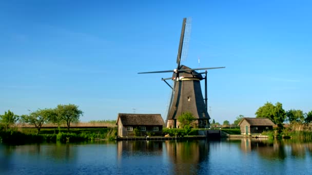 Moinhos de vento em Kinderdijk, na Holanda. Países Baixos — Vídeo de Stock