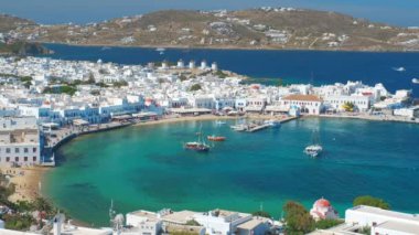 Tekneleri, Cyclades adaları ve Yunanistan 'daki Mykonos Adası limanı