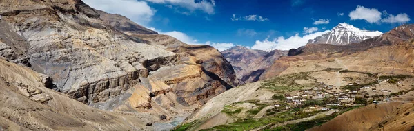 Panorama van Spiti vallei en Kibber dorp — Stockfoto