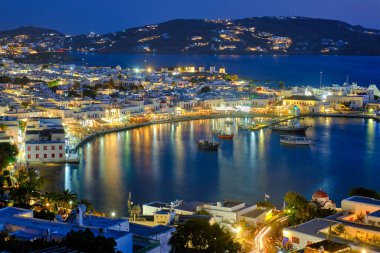 Mykonos island port with boats, Cyclades islands, Greece clipart
