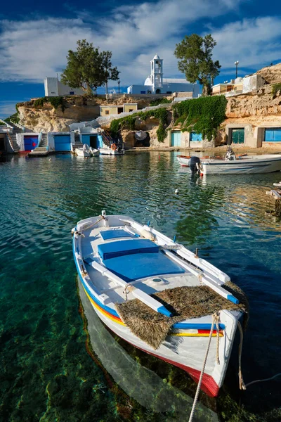 Fishing boars in harbour in fishing village of Mandrakia, Milos island, Greece