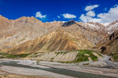 Village in Himalayas mountains. Pin Valley, Himachal Pradesh, India