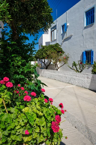 Street in Greece town with flowers. — Stock fotografie