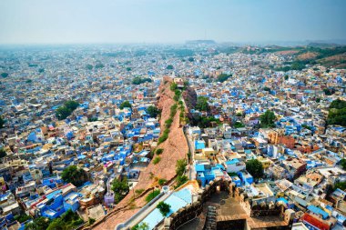 Jodhpur Blue City 'nin havadan görünüşü. Jodphur, Rajasthan, Hindistan