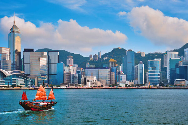 Junk boat in Hong Kong Victoria Harbour