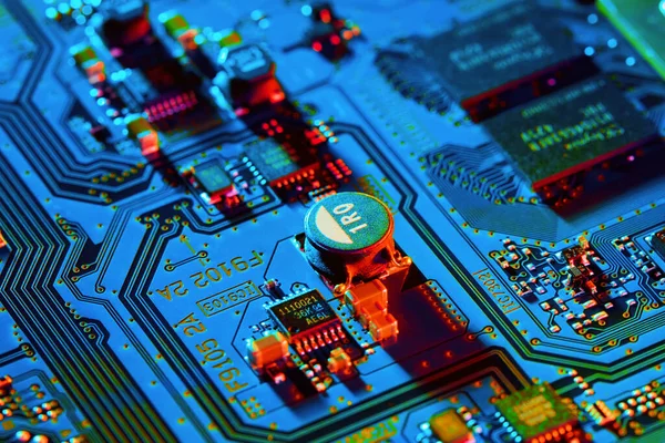 Elektronische Leiterplatte Mit Elektronischen Bauteilen Wie Chips — Stockfoto