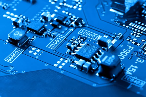 Elektronische Printplaat Met Elektronische Componenten Zoals Chips Close — Stockfoto