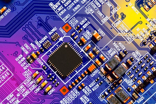 Elektronische Printplaat Met Elektronische Componenten Zoals Chips Close — Stockfoto