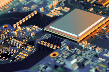 Çipler gibi elektronik bileşenleri olan elektronik devre kartı kapanıyor. 