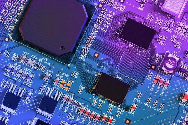 Placa Circuito Electrónico Con Componentes Electrónicos Como Chips Primer Plano — Foto de Stock