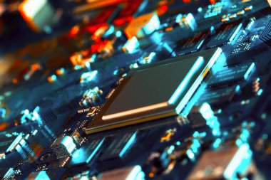 Çipler gibi elektronik bileşenleri olan elektronik devre kartı kapanıyor. 