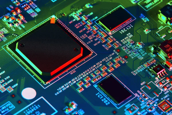 Elektronische Leiterplatte Mit Elektronischen Bauteilen Wie Chips — Stockfoto