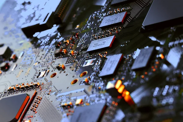 Placa Circuito Electrónico Con Componentes Electrónicos Como Chips Primer Plano — Foto de Stock