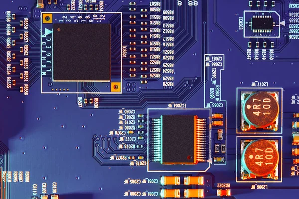 Elektronické Obvody Deska Elektronickými Komponenty Jako Jsou Čipy Zavřít — Stock fotografie