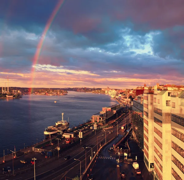 Stockholm sunset with rainbow — Stock Photo, Image