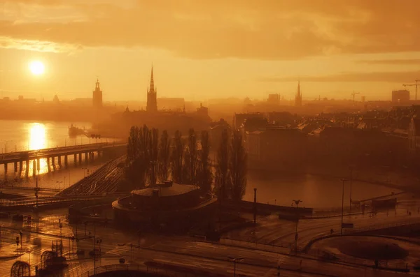 Stockholm coucher de soleil doré — Photo