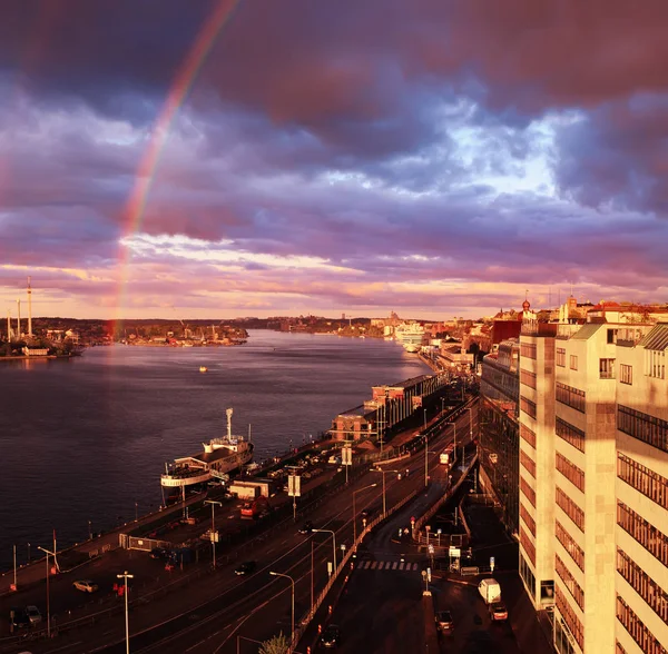 Stockholm sunset with rainbow — Stock Photo, Image