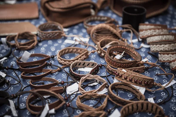 Leather bracelets at market