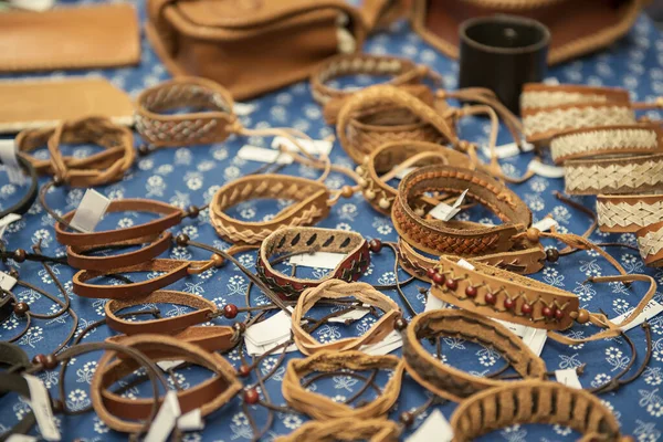 Leather bracelets at market