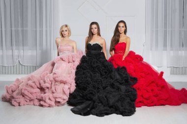 Stüdyoda poz veren üç tatlı kız arkadaş.