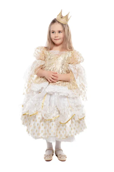 Klein mooi blond meisje in een prinses kostuum — Stockfoto
