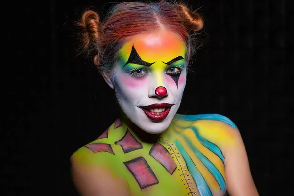 Cute woman with a body art clown — Stock Photo, Image