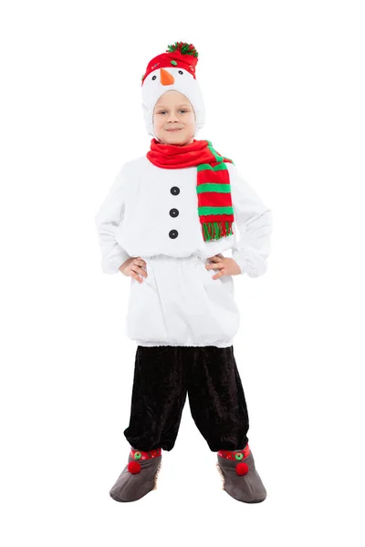 Petit beau garçon en costume de bonhomme de neige — Photo