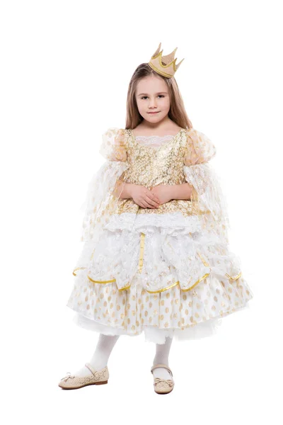 Pequena menina loira bonito em um traje de princesa — Fotografia de Stock