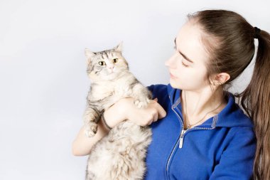 Bir genç kızın elinde Benekli kedi